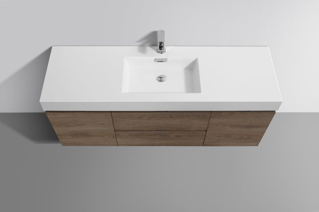 KubeBath Bliss 60" Single Sink Butternut Wall Mount Modern Bathroom Vanity BSL60S-BTN