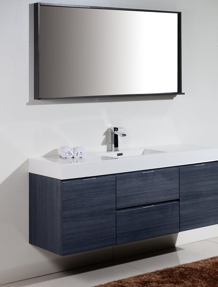KubeBath Bliss 60" Single Sink Gray Oak Wall Mount Modern Bathroom Vanity BSL60S-GO