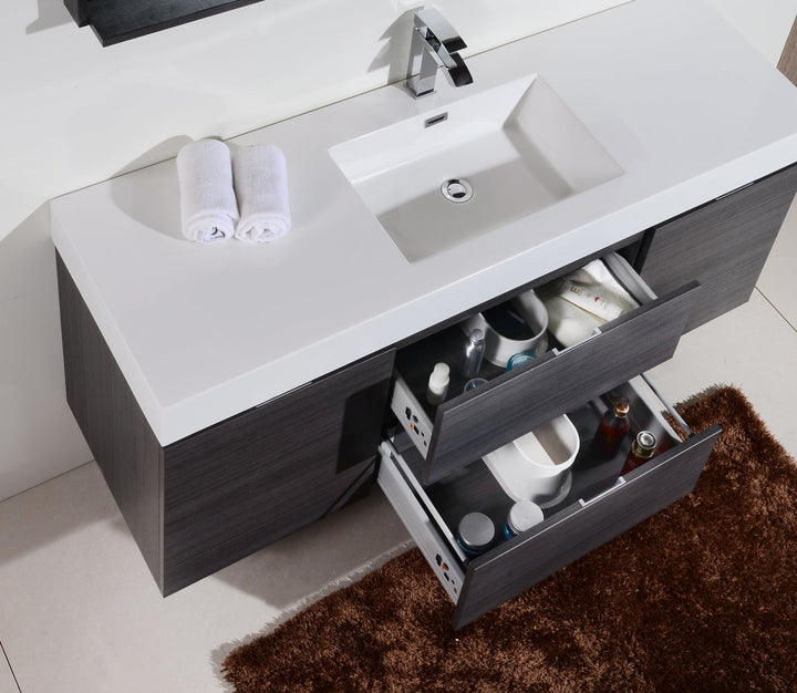 KubeBath Bliss 60" Single Sink Gray Oak Wall Mount Modern Bathroom Vanity BSL60S-GO