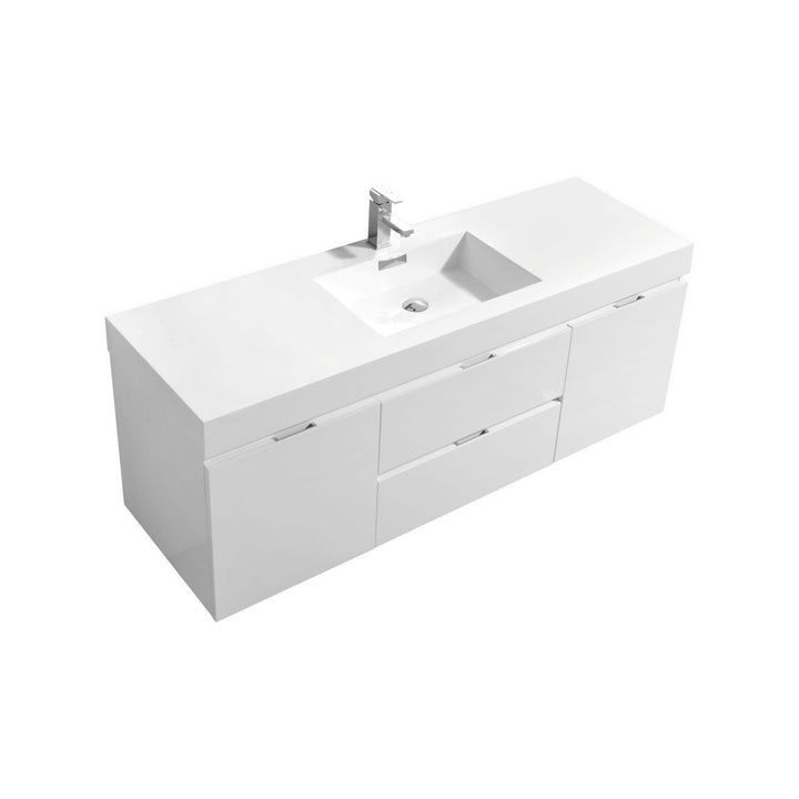 KubeBath Bliss 60" Single Sink High Gloss White Wall Mount Modern Bathroom Vanity BSL60S-GW