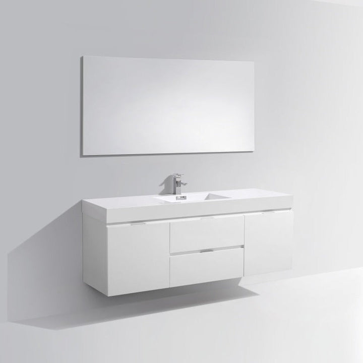KubeBath Bliss 60" Single Sink High Gloss White Wall Mount Modern Bathroom Vanity BSL60S-GW