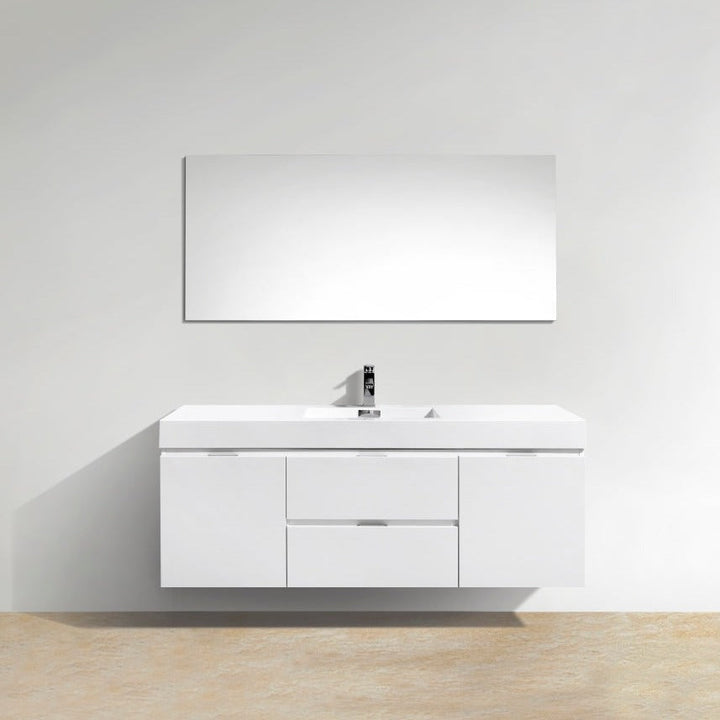 KubeBath Bliss 60" Single Sink High Gloss White Wall Mount Modern Bathroom Vanity BSL60S-GW