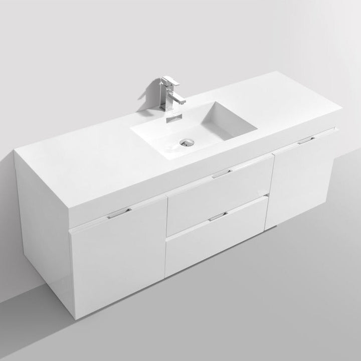 KubeBath Bliss 60" Single Sink High Gloss White Wall Mount Modern Bathroom Vanity BSL60S-GW