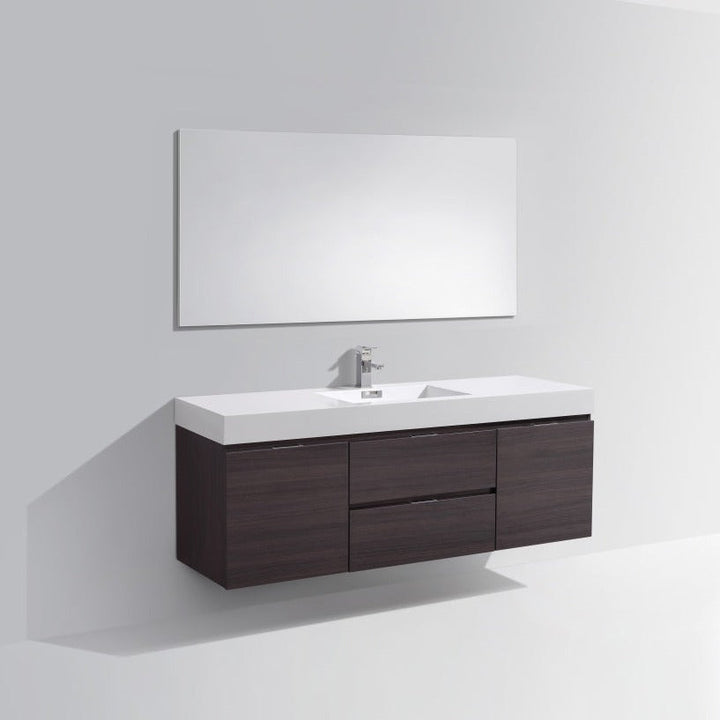KubeBath Bliss 60" Single Sink High Gloss Gray Oak Wall Mount Modern Bathroom Vanity BSL60S-HGGO