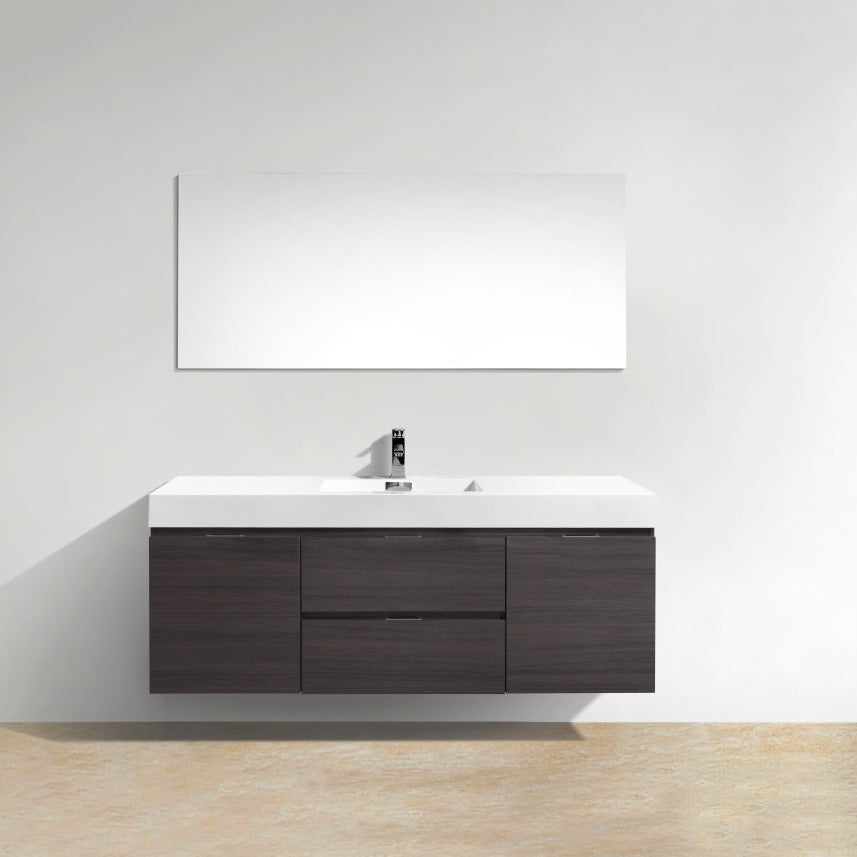 KubeBath Bliss 60" Single Sink High Gloss Gray Oak Wall Mount Modern Bathroom Vanity BSL60S-HGGO