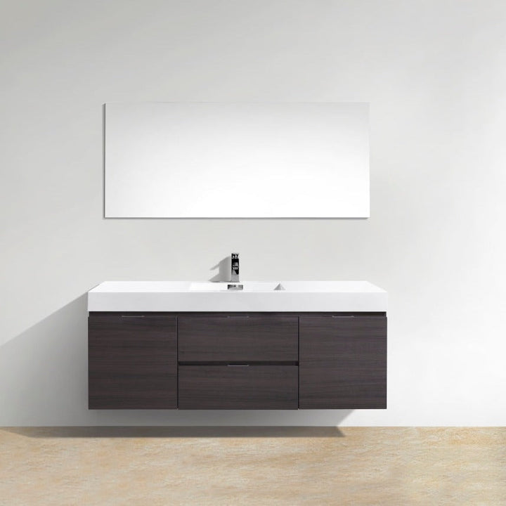 KubeBath Bliss 60" Single Sink High Gloss Gray Oak Wall Mount Modern Bathroom Vanity BSL60S-HGGO