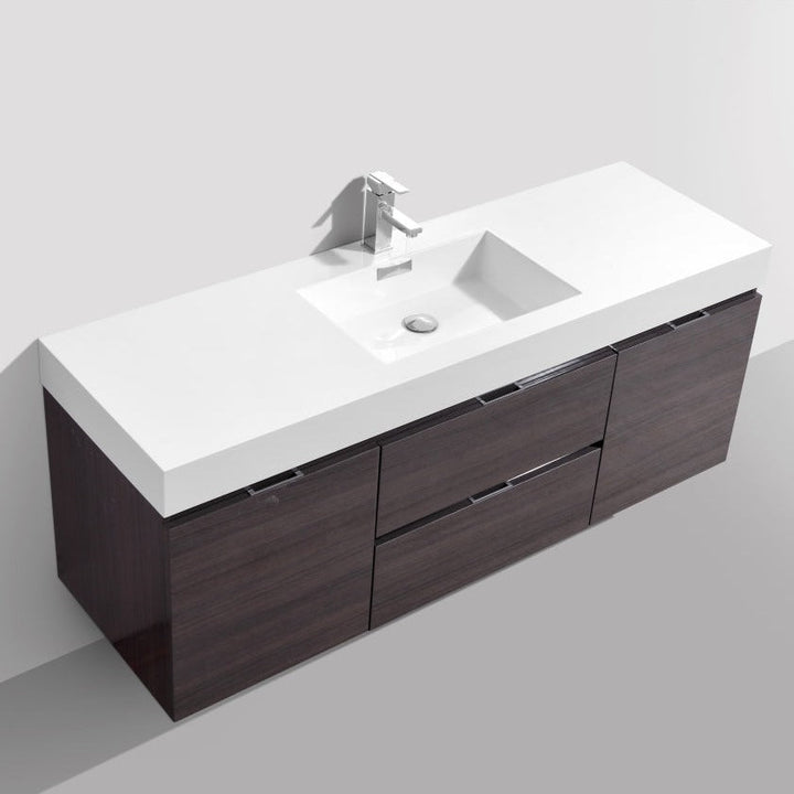 KubeBath Bliss 60" Single Sink High Gloss Gray Oak Wall Mount Modern Bathroom Vanity BSL60S-HGGO