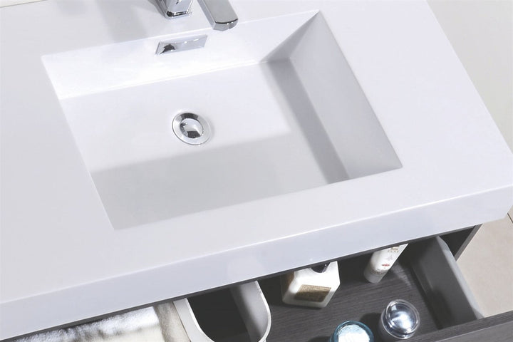 KubeBath Bliss 72" Double Sink Gray Oak Wall Mount Modern Bathroom Vanity BSL72D-GO