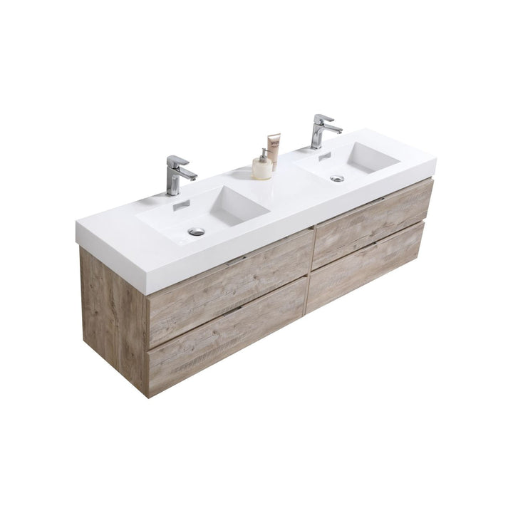 KubeBath Bliss 72" Double  Sink Nature Wood Wall Mount Modern Bathroom Vanity BSL72D-NW