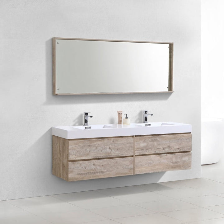 KubeBath Bliss 72" Double  Sink Nature Wood Wall Mount Modern Bathroom Vanity BSL72D-NW