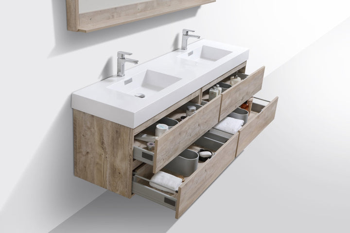KubeBath Bliss 72" Double  Sink Nature Wood Wall Mount Modern Bathroom Vanity BSL72D-NW
