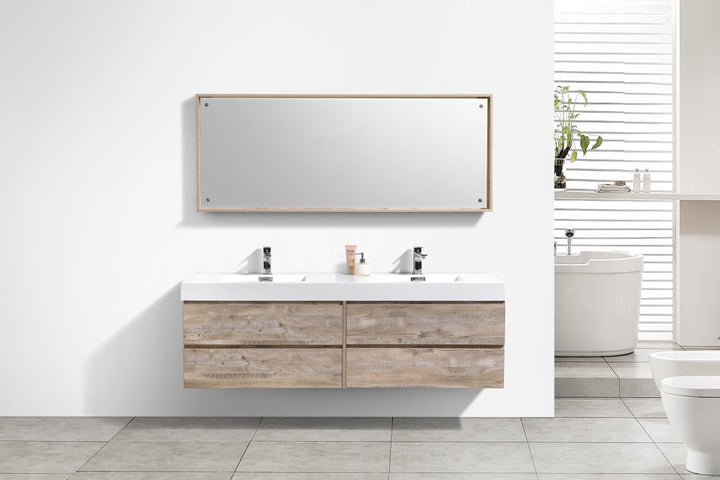 KubeBath Bliss 72" Double  Sink Nature Wood Wall Mount Modern Bathroom Vanity BSL72D-NW