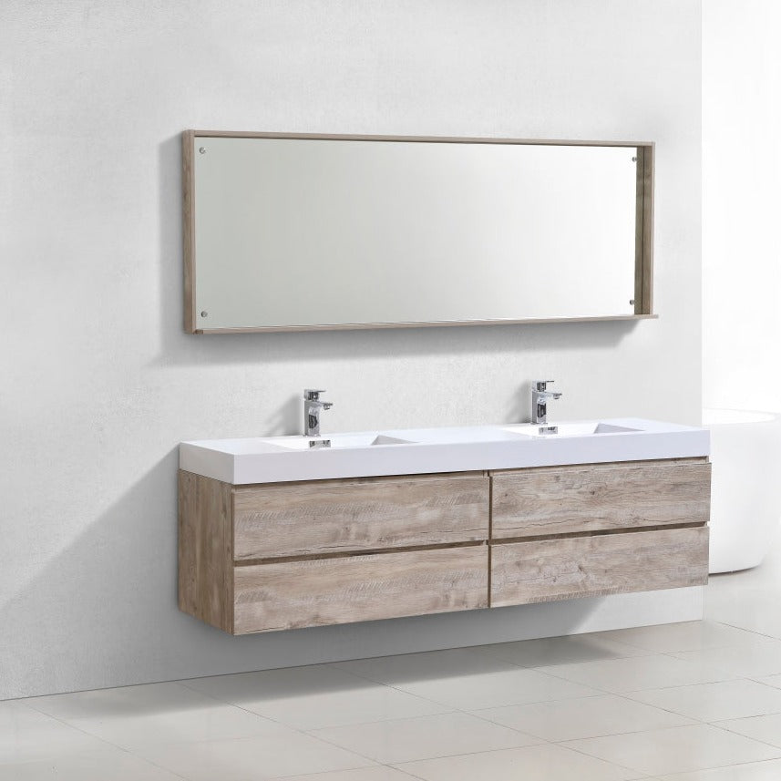 KubeBath Bliss 80" Double  Sink Nature Wood Wall Mount Modern Bathroom Vanity BSL80D-NW