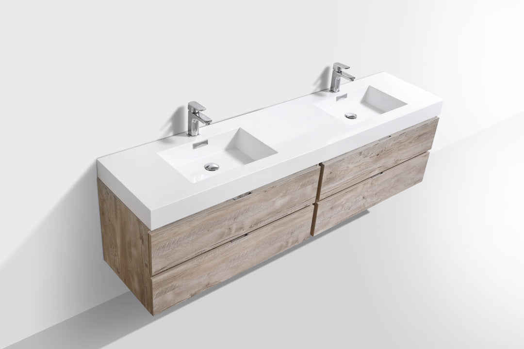 KubeBath Bliss 80" Double  Sink Nature Wood Wall Mount Modern Bathroom Vanity BSL80D-NW