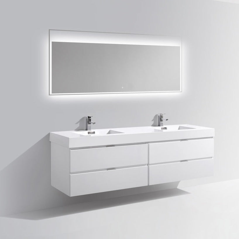 KubeBath Bliss 80" Double Sink High Gloss White Wall Mount Modern Bathroom Vanity BSL80D-GW