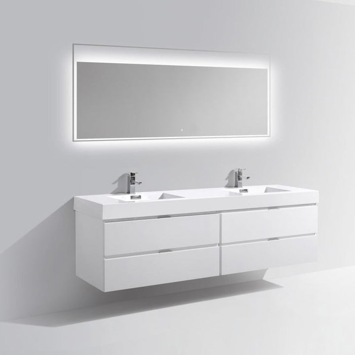 KubeBath Bliss 80" Double Sink High Gloss White Wall Mount Modern Bathroom Vanity BSL80D-GW