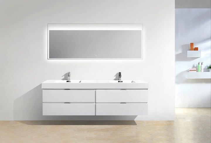 KubeBath Bliss 80" Double Sink High Gloss White Wall Mount Modern Bathroom Vanity BSL80D-GW