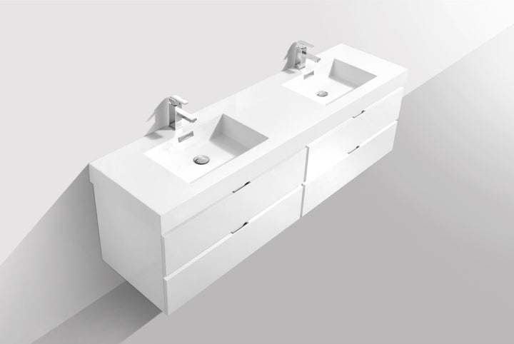 KubeBath Bliss 80" Double Sink High Gloss White Wall Mount Modern Bathroom Vanity BSL80D-GW