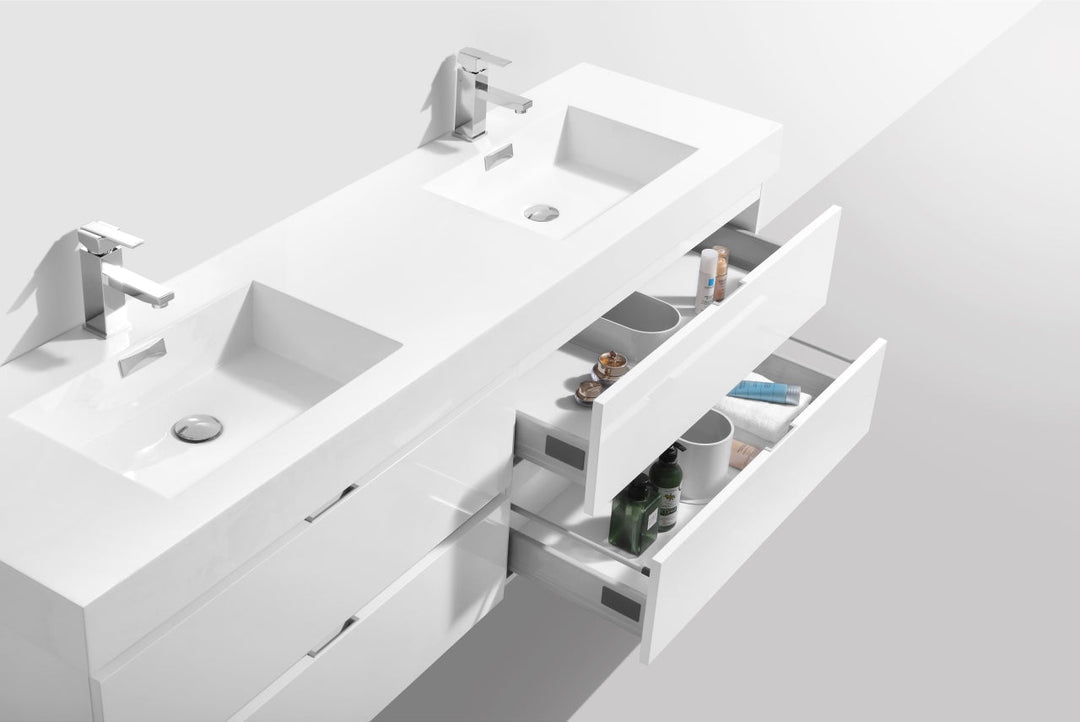 KubeBath Bliss 80" Double Sink High Gloss White Wall Mount Modern Bathroom Vanity BSL80D-GW