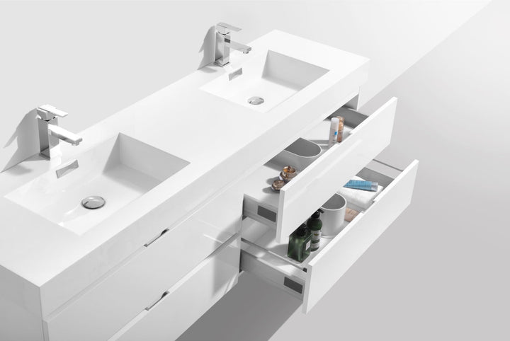 KubeBath Bliss 80" Double Sink High Gloss White Wall Mount Modern Bathroom Vanity BSL80D-GW