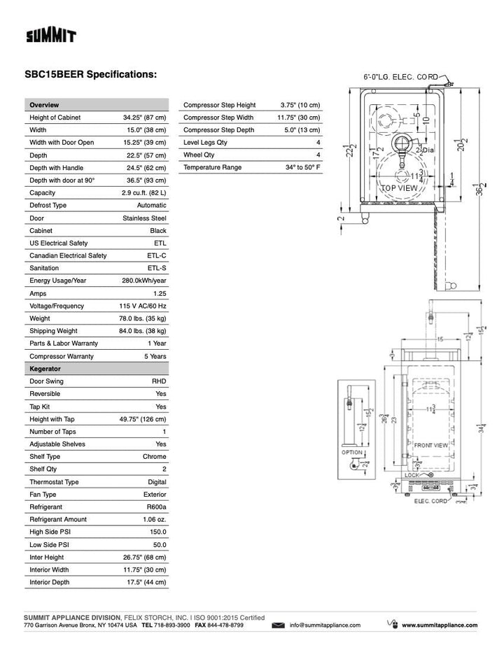 SUMMIT 15" Wide Built-In Kegerator