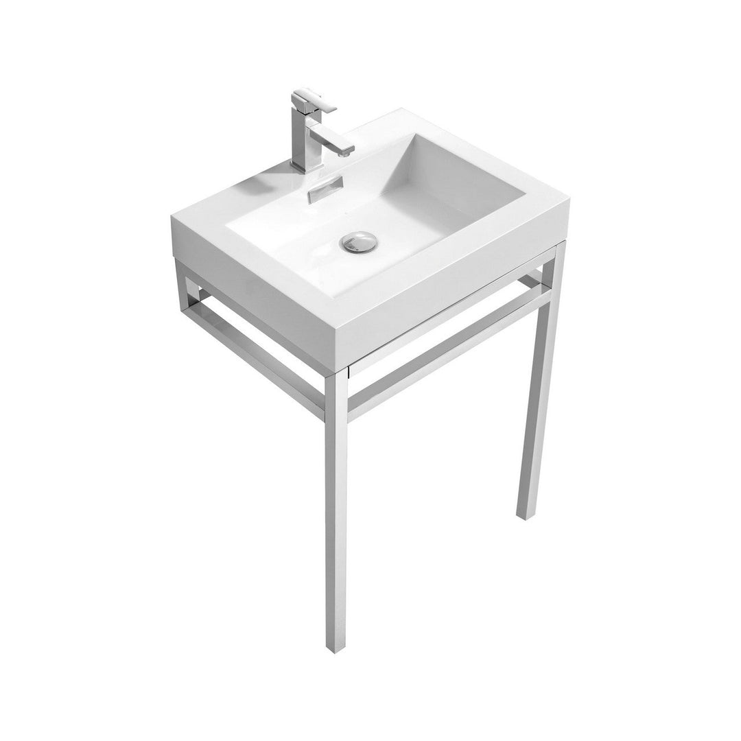 KubeBath Haus 24" Stainless Steel Console w/ White Acrylic Sink - Chrome CH24