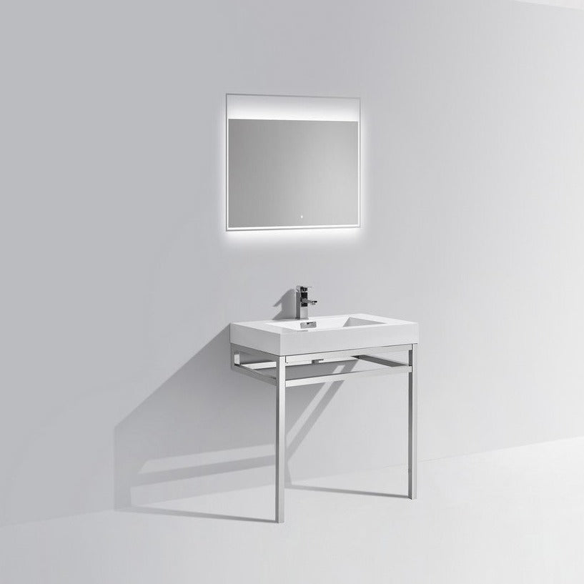 KubeBath Haus 30" Stainless Steel Console w/ White Acrylic Sink - Chrome CH30