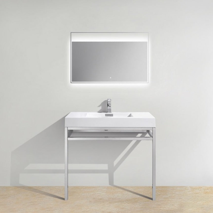 KubeBath Haus 36" Stainless Steel Console w/ White Acrylic Sink - Chrome CH36