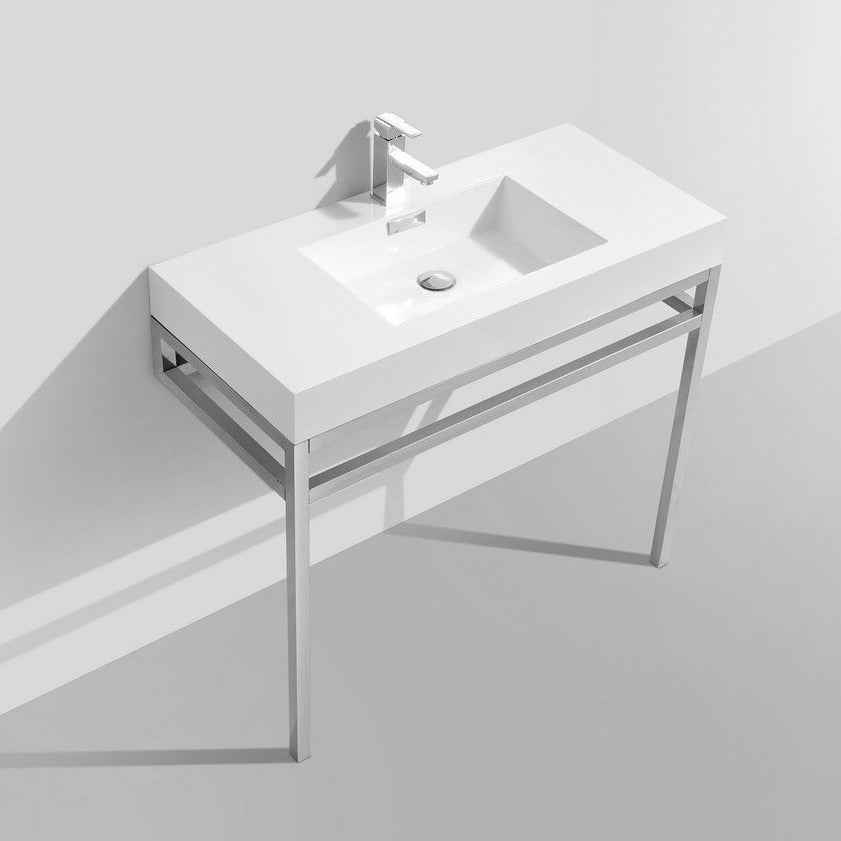 KubeBath Haus 36" Stainless Steel Console w/ White Acrylic Sink - Chrome CH36