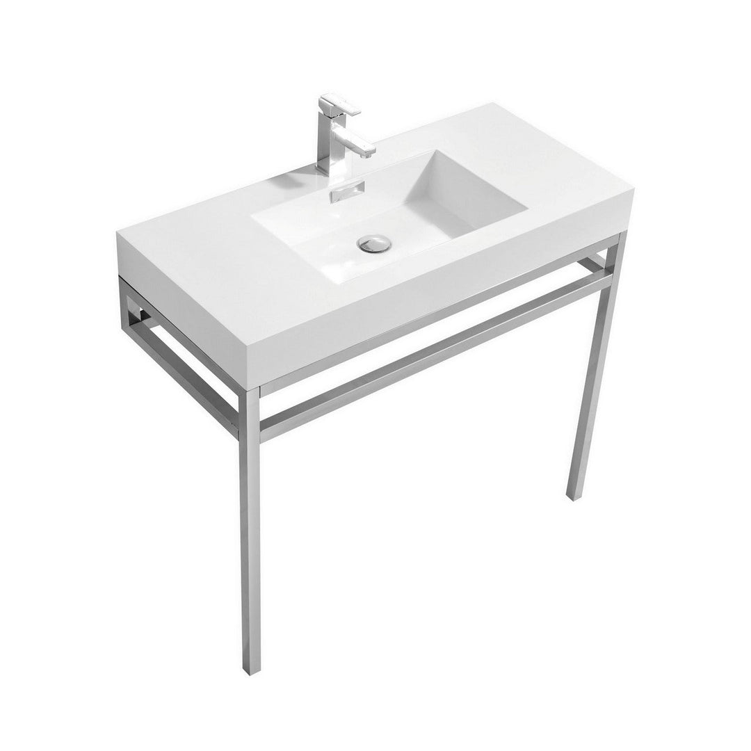 KubeBath Haus 40" Stainless Steel Console w/ White Acrylic Sink - Chrome CH40