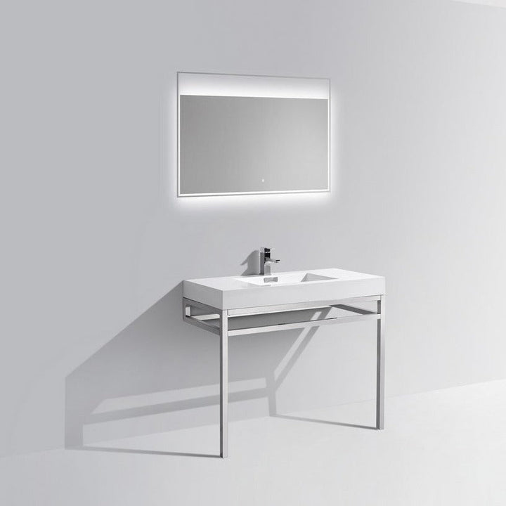 KubeBath Haus 40" Stainless Steel Console w/ White Acrylic Sink - Chrome CH40