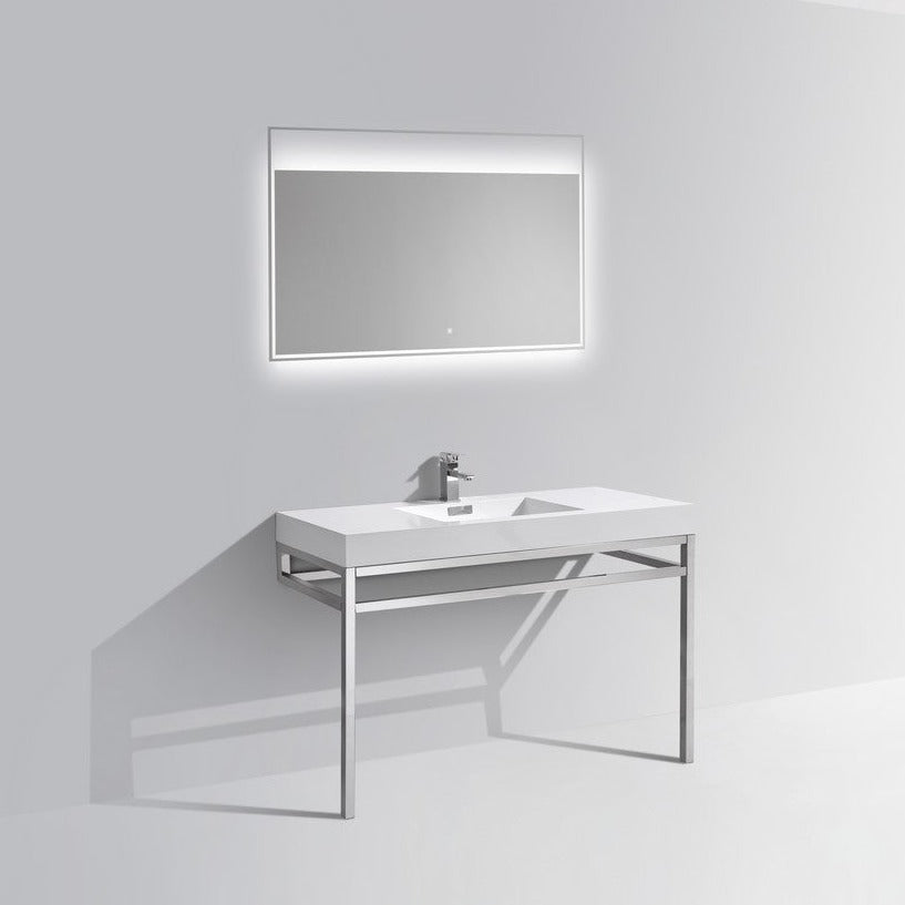 KubeBath Haus 48" Stainless Steel Console w/ White Acrylic Sink - Chrome CH48