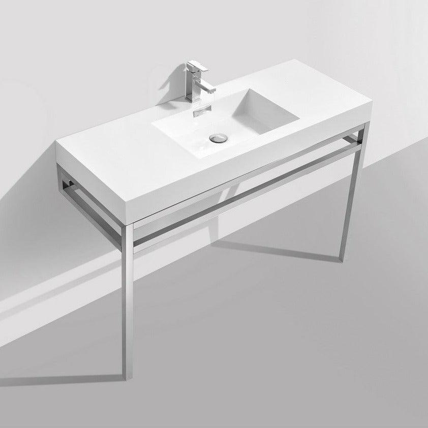 KubeBath Haus 48" Stainless Steel Console w/ White Acrylic Sink - Chrome CH48