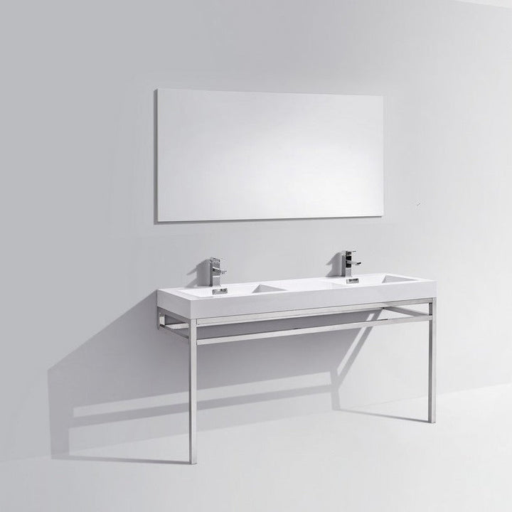 KubeBath Haus 60" Double Sink Stainless Steel Console w/ White Acrylic Sink - Chrome CH60D