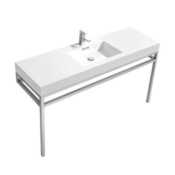 KubeBath Haus 60" Single Sink Stainless Steel Console w/ White Acrylic Sink - Chrome CH60S