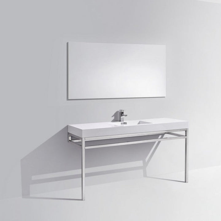 KubeBath Haus 60" Single Sink Stainless Steel Console w/ White Acrylic Sink - Chrome CH60S