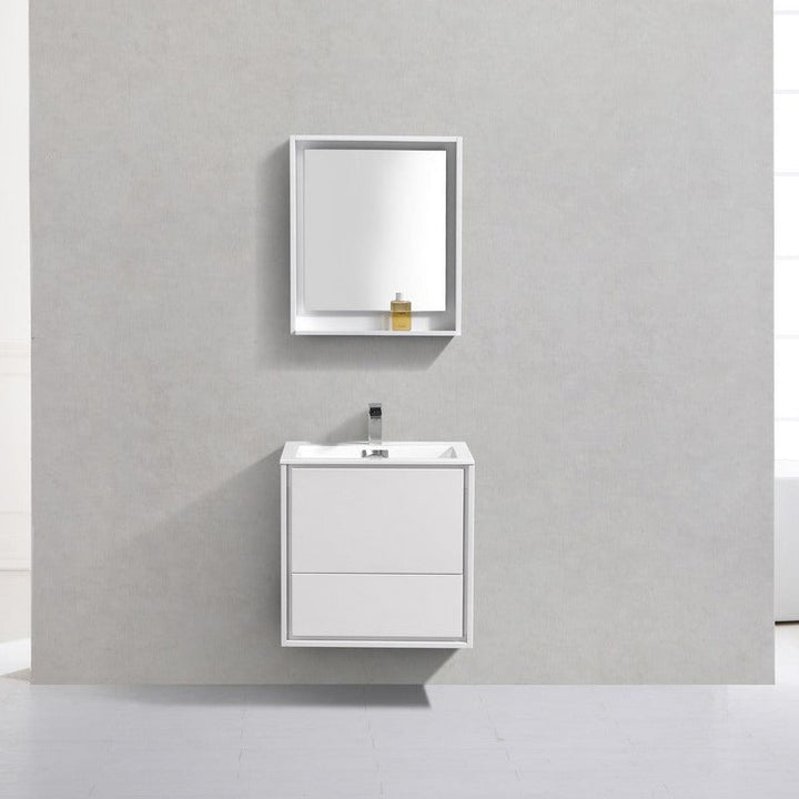 KubeBath DeLusso 24" High Glossy White Wall Mount Modern Bathroom Vanity DL24-GW