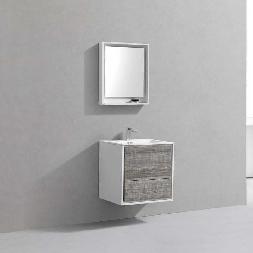 KubeBath DeLusso 24"  Ash Gray Wall Mount Modern Bathroom Vanity DL24-HGASH
