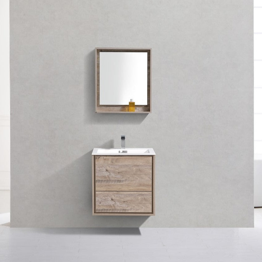 KubeBath DeLusso 24" Nature Wood Wall Mount Modern Bathroom Vanity DL24-NW