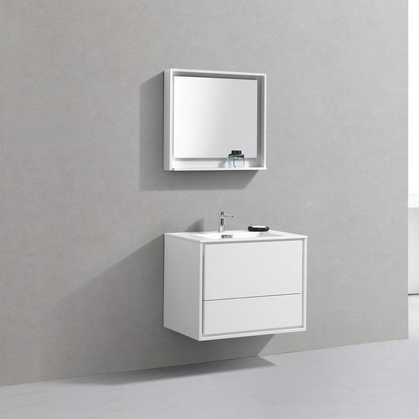 KubeBath DeLusso 30" High Glossy White Wall Mount Modern Bathroom Vanity DL30-GW