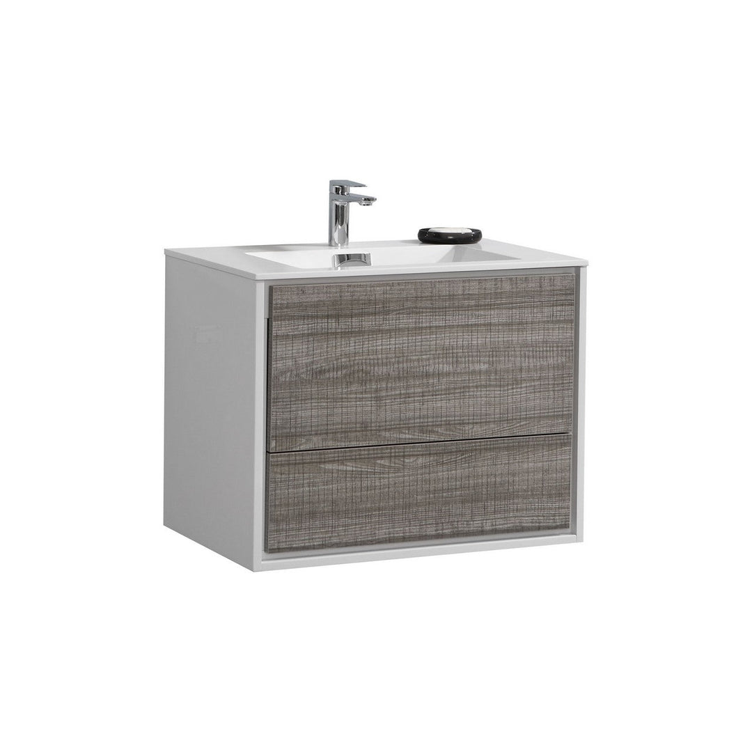 KubeBath DeLusso 30"  Ash Gray Wall Mount Modern Bathroom Vanity DL30-HGASH