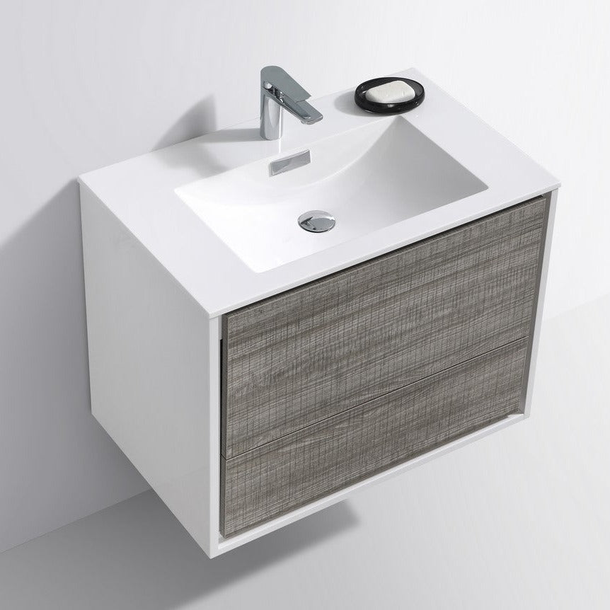 KubeBath DeLusso 30"  Ash Gray Wall Mount Modern Bathroom Vanity DL30-HGASH