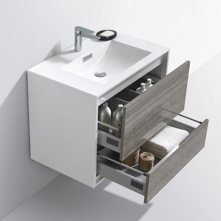 KubeBath DeLusso 30"  Ash Gray Wall Mount Modern Bathroom Vanity DL30-HGASH