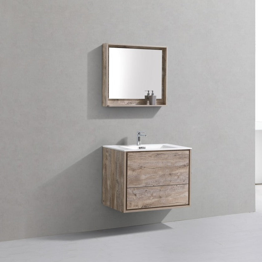 KubeBath DeLusso 30" Nature Wood Wall Mount Modern Bathroom Vanity DL30-NW