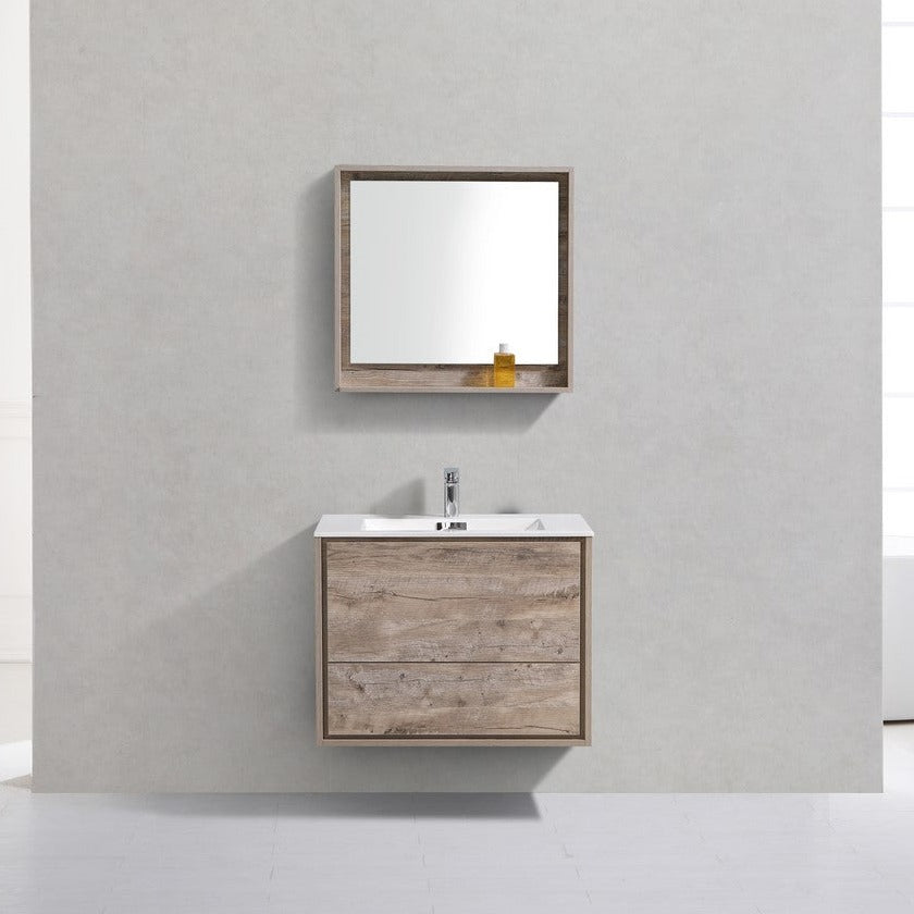 KubeBath DeLusso 30" Nature Wood Wall Mount Modern Bathroom Vanity DL30-NW
