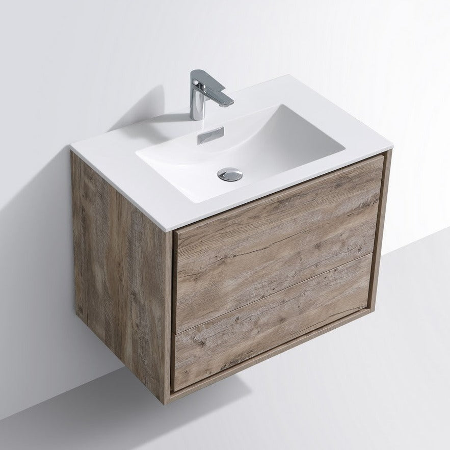 KubeBath DeLusso 30" Nature Wood Wall Mount Modern Bathroom Vanity DL30-NW