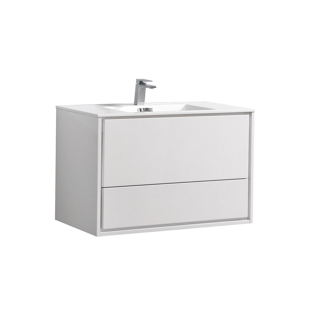 KubeBath DeLusso 36" High Glossy White Wall Mount Modern Bathroom Vanity DL36-GW