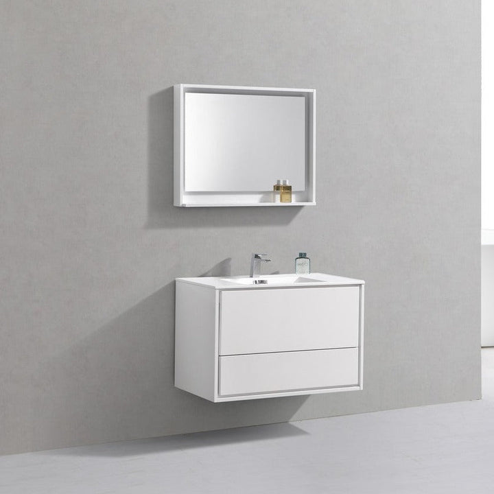 KubeBath DeLusso 36" High Glossy White Wall Mount Modern Bathroom Vanity DL36-GW