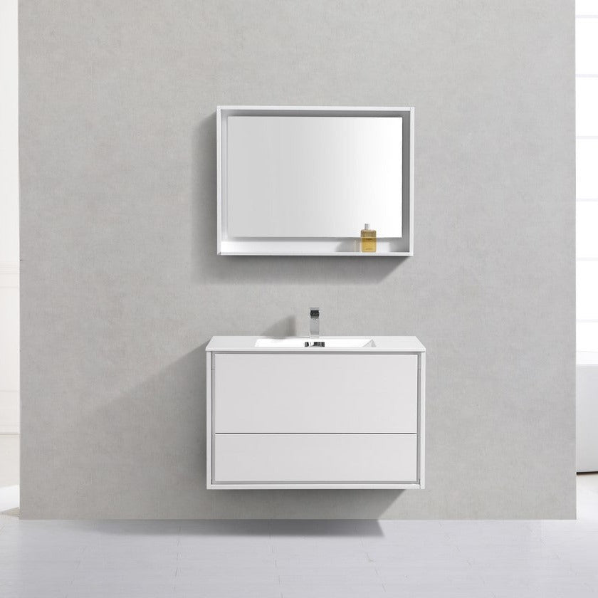 KubeBath DeLusso 36" High Glossy White Wall Mount Modern Bathroom Vanity DL36-GW
