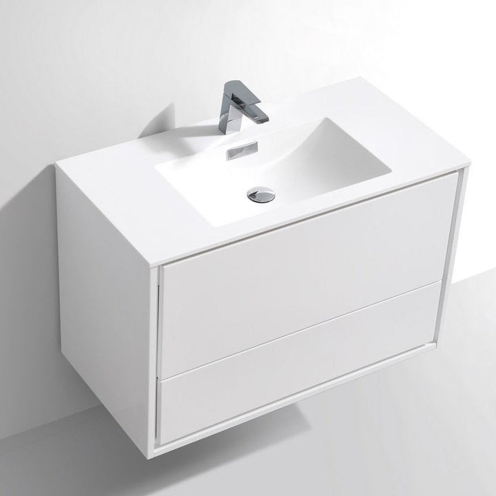 KubeBath DeLusso 36" High Glossy White Wall Mount Modern Bathroom Vanity DL36-GW